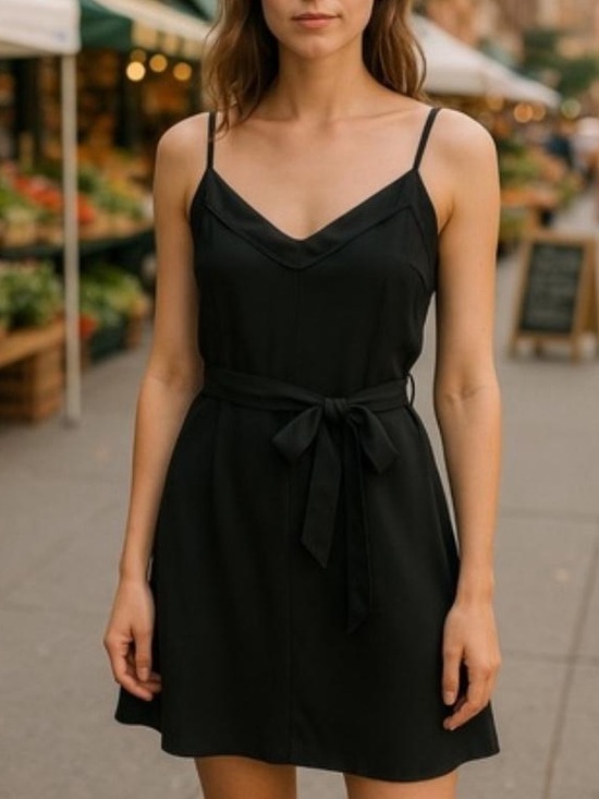 Club Monaco Dresses & Skirts - Club Monaco Black V-Neck Tie-Waist Slip Dress - 100% Silk